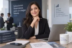 Ejecutivo comercial bancario especializado en crédito comercial y seguros atendiendo clientes empresariales